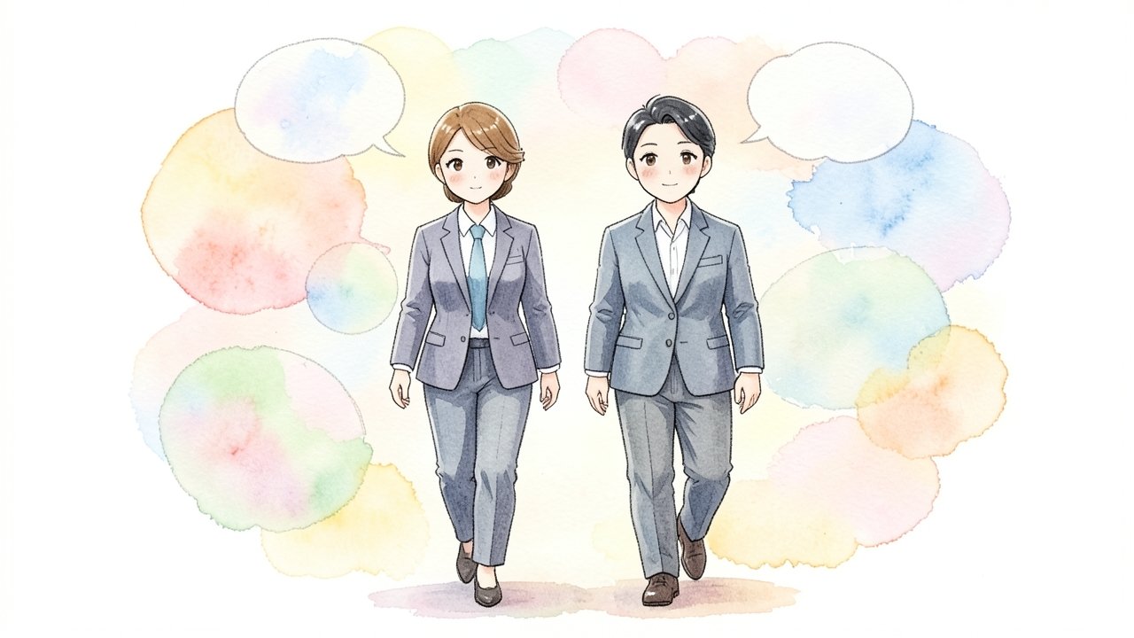 同じペースで前を歩く2人のビジネスパーソンのイメージ
