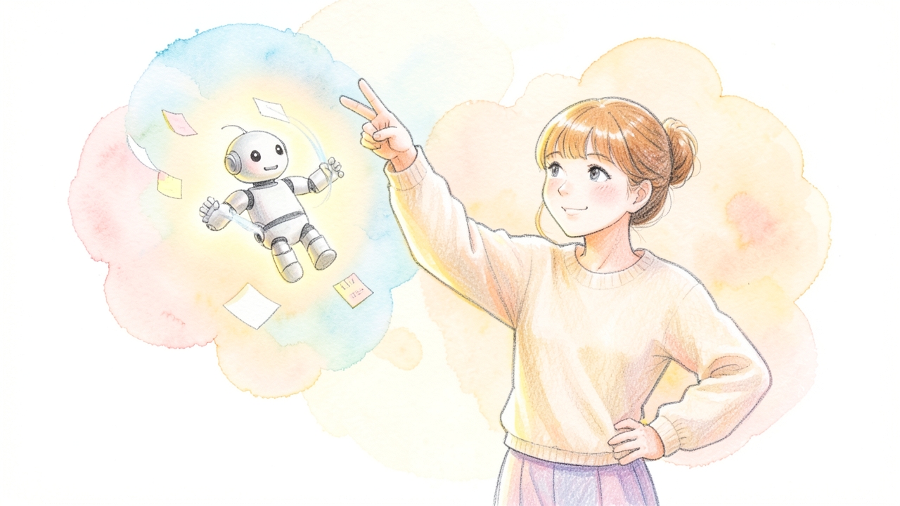 AIエージェントに向かって自信を持って作業を任せている人のイメージ